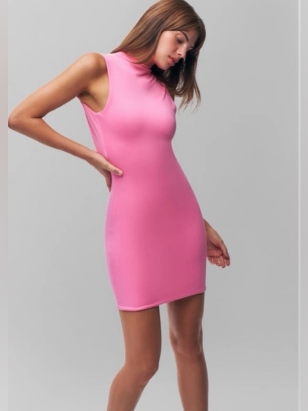 Danielle Guizio pink open back mock neck dress NEW